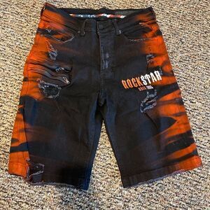 NWOT Rockstar Original denim shorts sz 30 destroyed black wash w/design